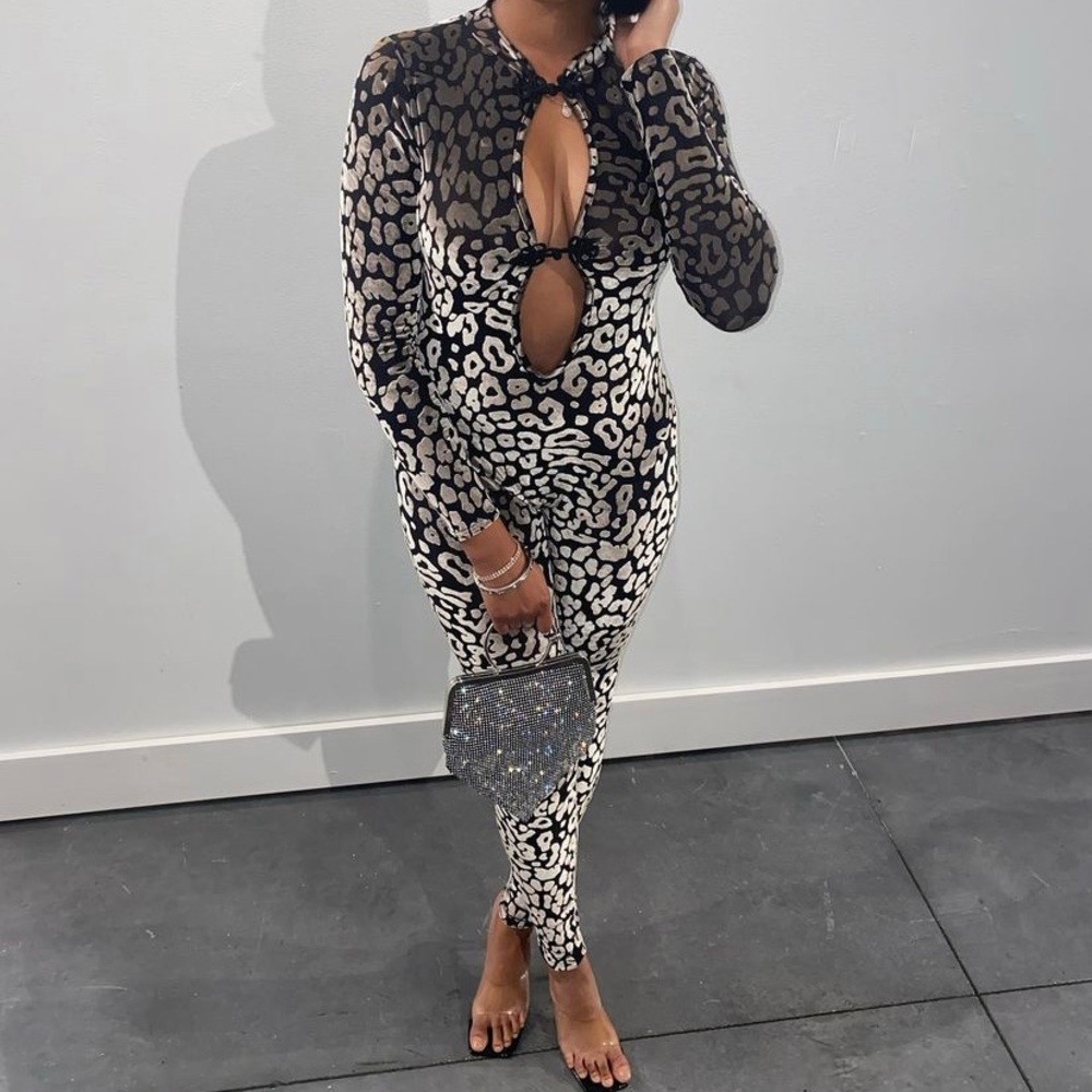 Cheetah Print Long-sleeve jumpsuit